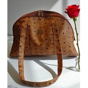 Vintage MCM Visetos Large Dome Shoulder Bag Cognac Monogram